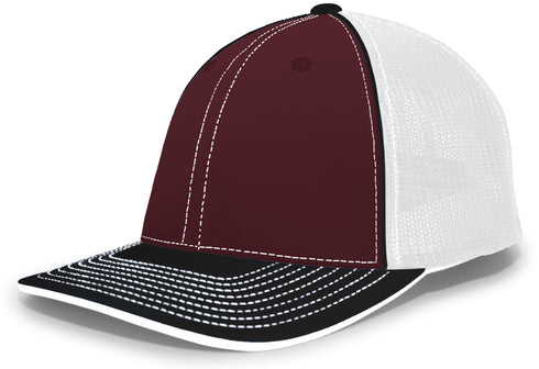 Pacific Headwear Trucker Flexfit® Cap, Size S/M (404M), Color 'MaroonWhiteBlack'